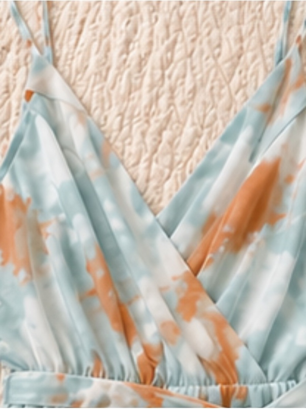 Spaghetti Strap Tie-Waist Midi Dress in Aqua & Peach Tie-Dye - Picture 2 of 2